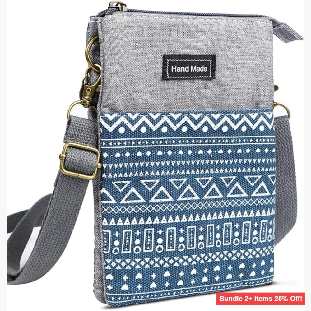 Canvas Crossbody Bag with Adjustable Strap, 5 Pockets, Phone Purse